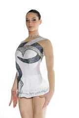 pretty leotard in white lycra and silver/ black sequins
